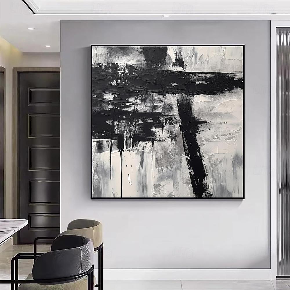handgemachtes Ölgemälde Acryl Leinwand Wandkunst Dekoration minimal schwarz und weiß abstrakte Textur für Wohndekor gerollt rahmenloses ungedehntes Gemälde 2026 - $61.99 –P5