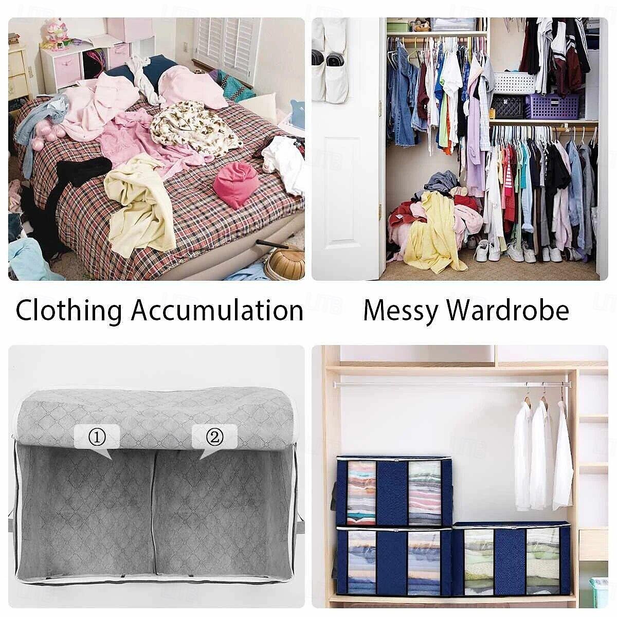 3 Pack, 90L Large Capacity Clothes Storage Bag Organizer with Reinforced Handle Thick Fabric for Comforters, Blankets, Bedding, Foldable with Sturdy Zipper, Clear Window 2025 - $11.99 –P5