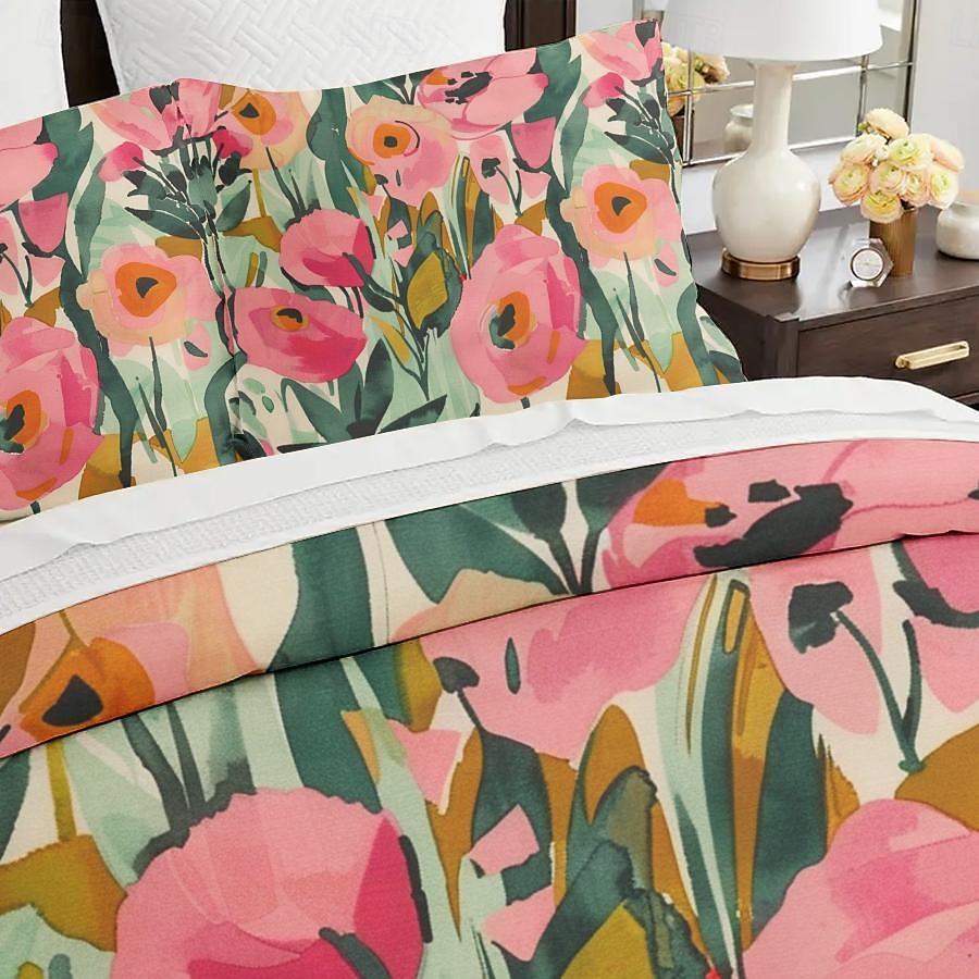 100 % bomull tropisk växt blomma 3-delat påslakanset för hotellrum gästrum hotell sängkläder bekvämt set 1 påslakan 2 örngott 2025 - $30.99 –P5