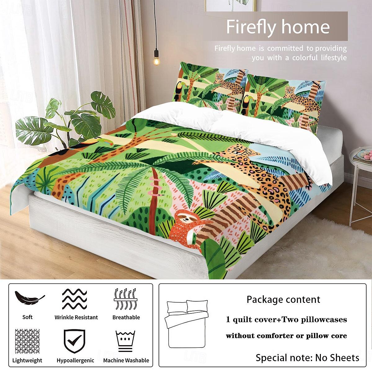 tropical rainforest series 3-delat påslakanset för sommaren mjuk hudvänlig långvarig för hotellrum gästrum sängkläder bekvämt set 2025 - $60.99 –P8
