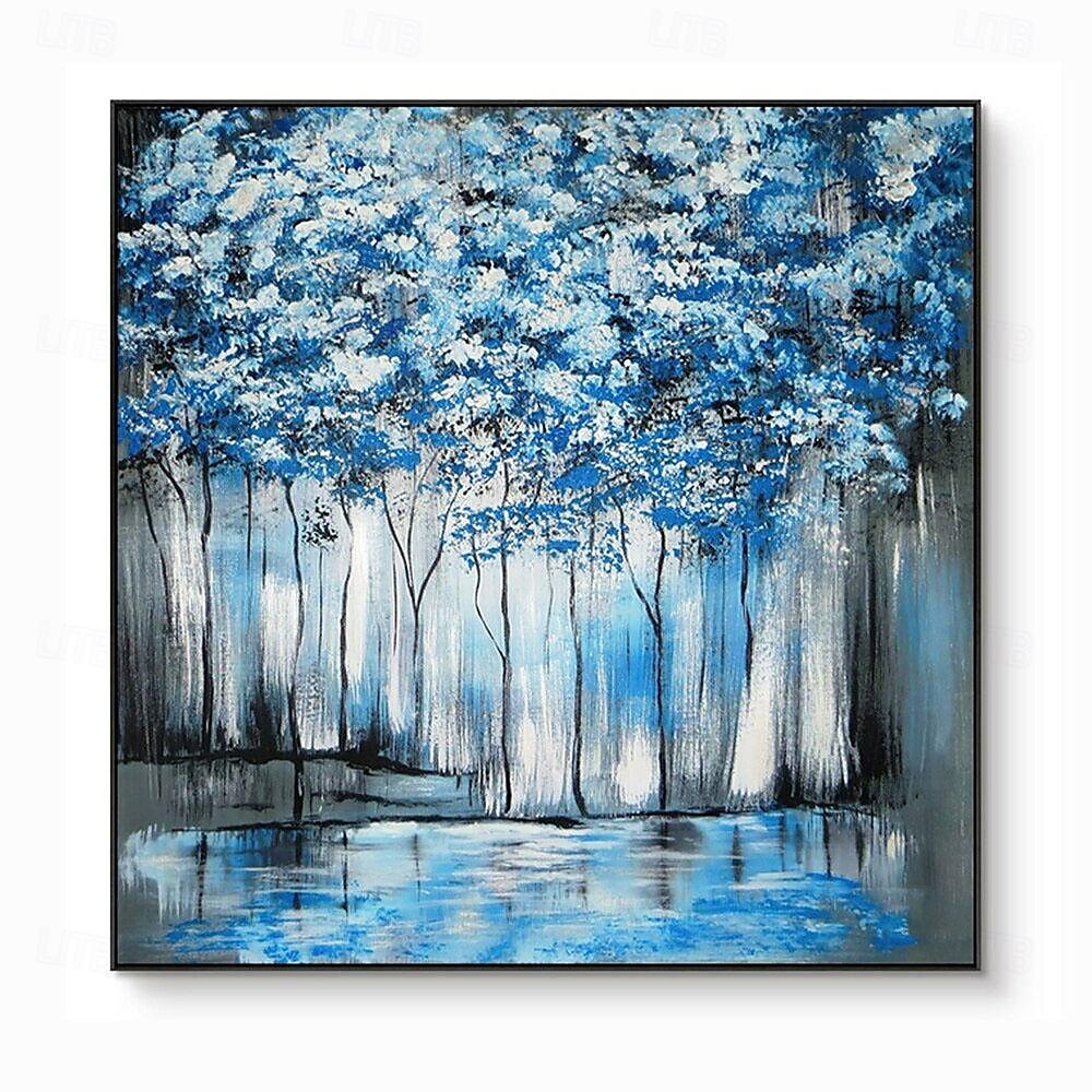 reines handgemaltes Ölgemälde blauer Wald nordisches abstraktes dekoratives Gemälde Wohnzimmer Veranda Leinwandkunst atmosphärisches Wandbild 2025 - $116.99 –P1