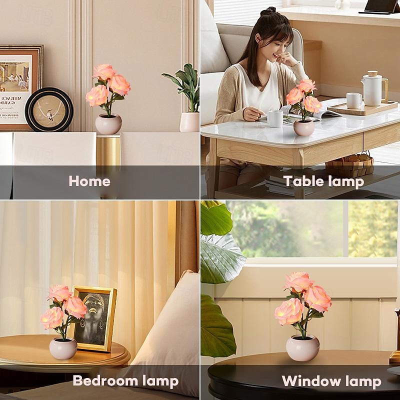 Valentines Flowers Table Lamp, LED 3D Rose Night Light Table Lights Simulation Flower with Vase Table Lamp Ornaments for Home Living Bedroom Decoration Lamp 1pc 2025 - $37.99 –P11