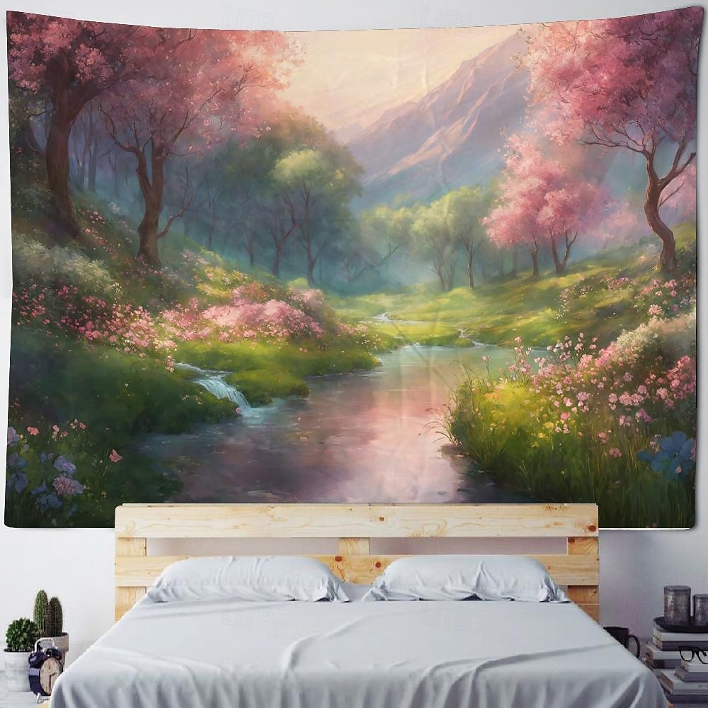 kirsebærblomst landskap hengende billedvev veggkunst stor billedvev veggmaleri dekor fotografi bakteppe teppe gardin hjem soverom stue dekorasjon 2025 - $16.99 –P8