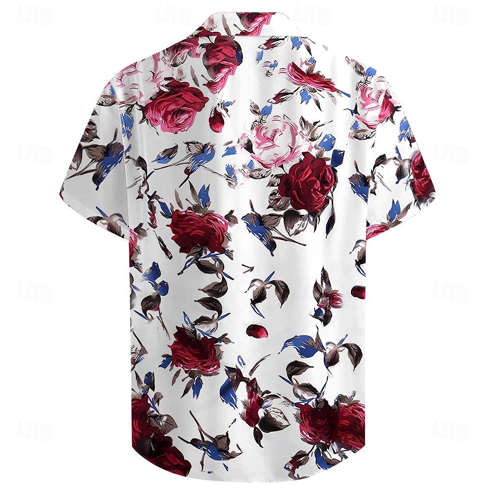 Voor heren roze Bloemig Tropische bloemen Overhemd Hawaiiaans overhemd Overhemd met knopen Korte mouw Overhemd Strijkijzer Overhemden met kraag Casual Strandstijl Vakantie Causaal Avond Feest Wit 2025 - $24.99 –P2