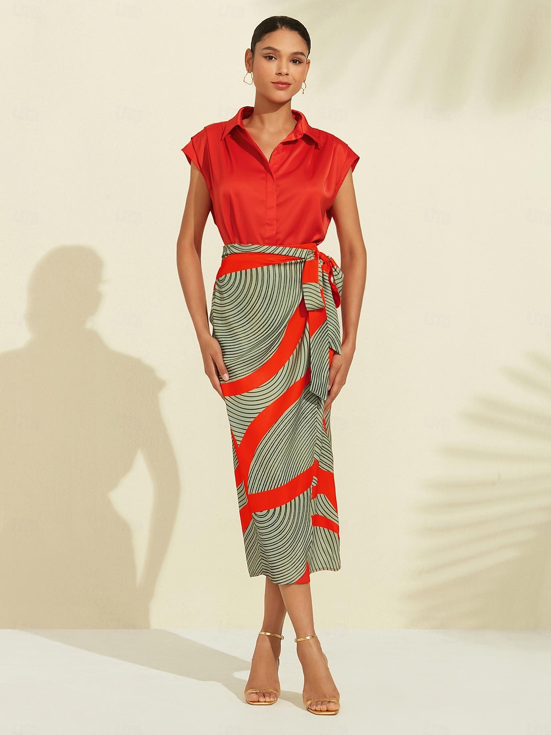 gonna midi in vita elasticizzata color block in raso del 2025 a $13.59 –P8
