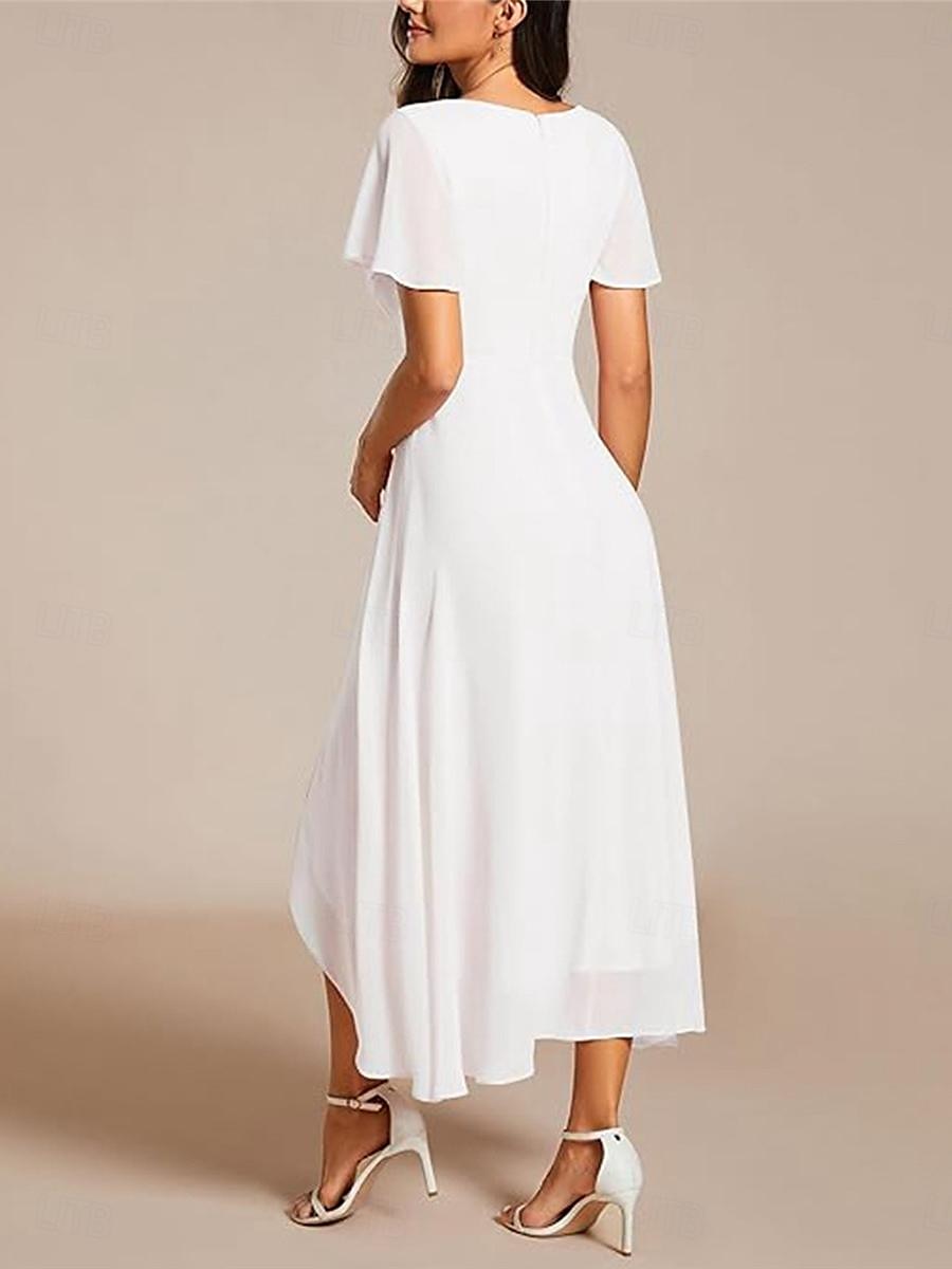Per donna Abiti in chiffon Vestito maxi Chiffon Con balze Ufficio Cocktail party Elegante Da cerimonia A V Manica corta Nero Bianco Rosa Colore del 2025 a $50.99 -P11