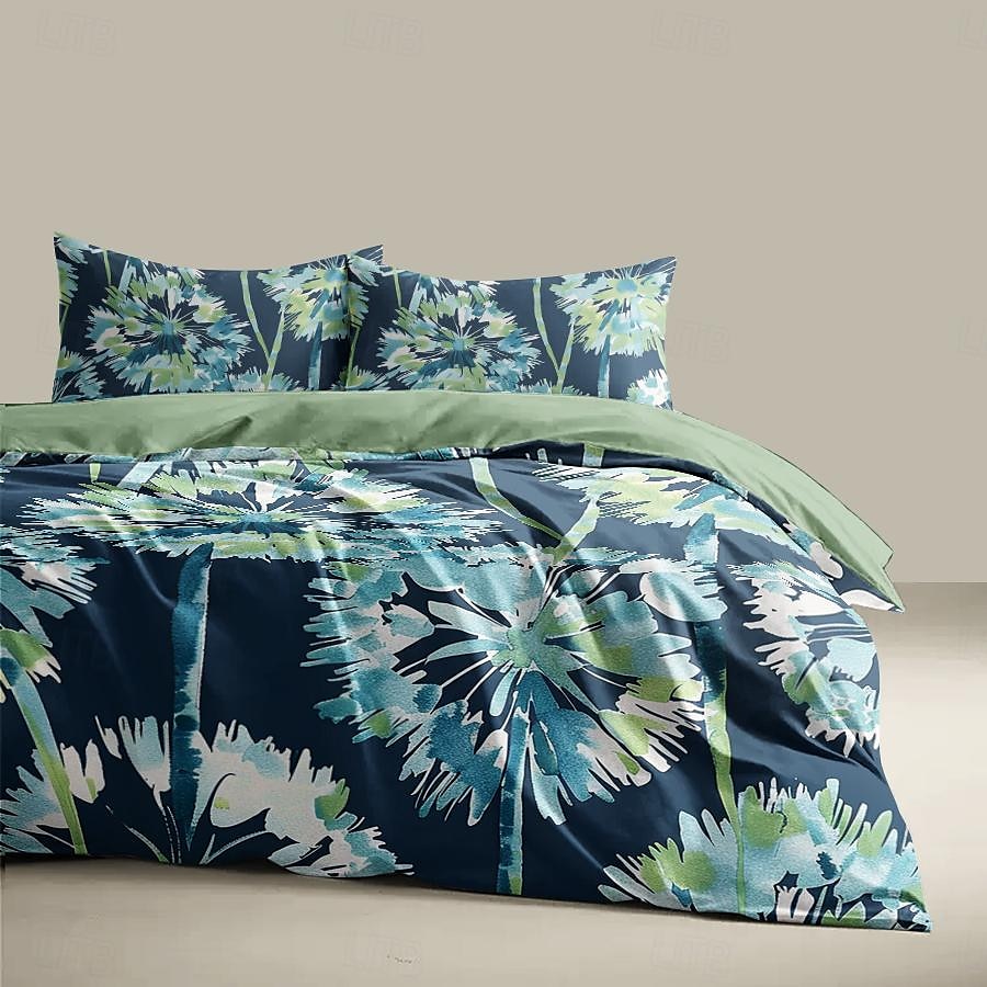 blått bläck illustration blomma 3-delat påslakanset för hotellrum gästrum hotell sängkläder bekvämt set 1 påslakan 2 örngott 2025 - $60.99 –P9