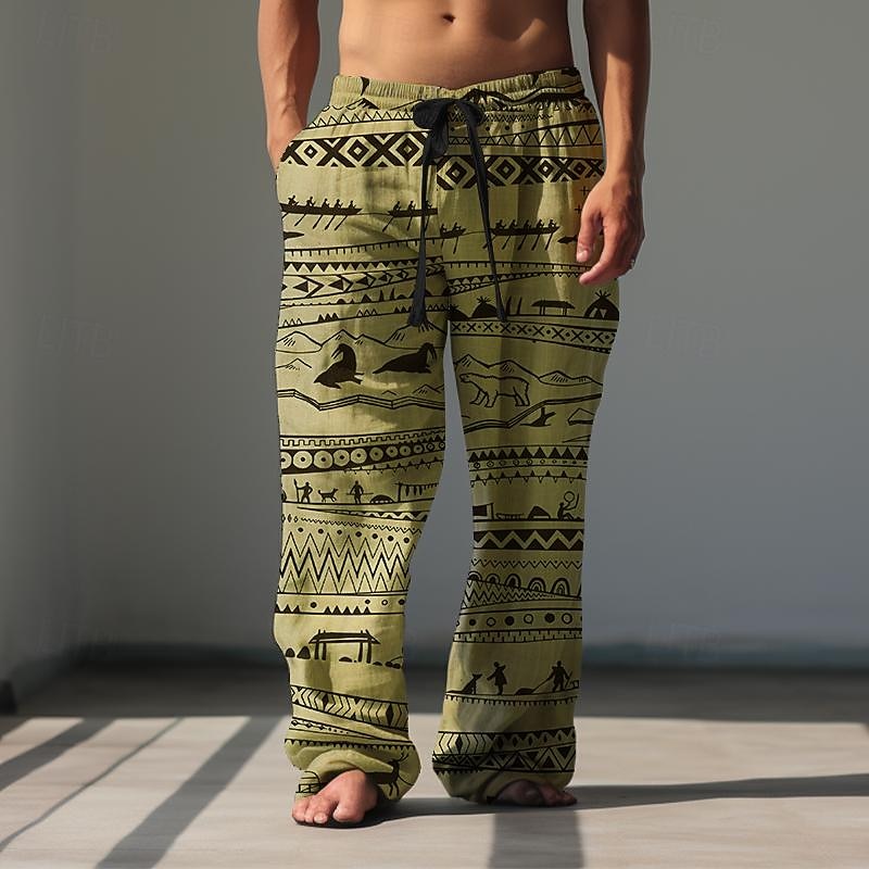 Per uomo Stampa Pantaloni casual Misura del girovita medio Hawaiano Stile Etnico Vacanza Gamba Dritta Estate Primavera Stampa 3D Blu Marrone Verde del 2026 a $27.99 –P6