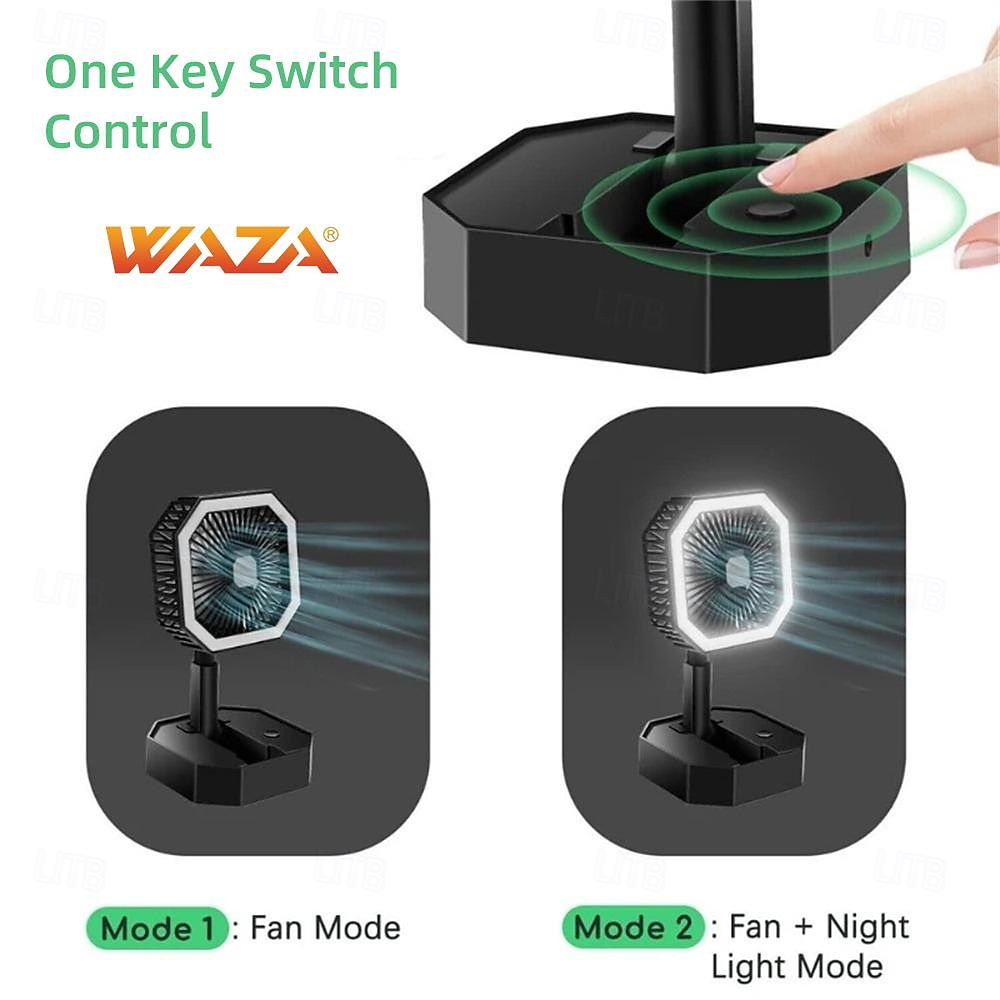 Складной мини-вентилятор WAZA с USB – регулируемая высота и угол светодиодный фонарь личный перезаряжаемый вентилятор для поездок и офиса 2025 - $17.99 –P2