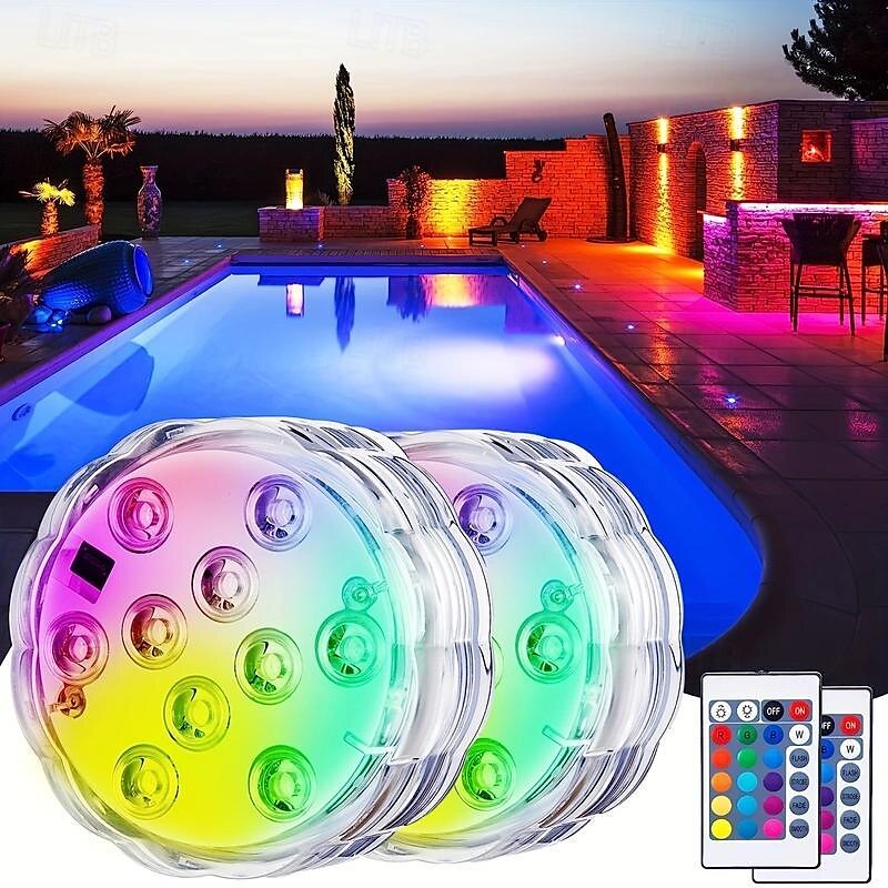 2pcs RGB LED Underwater Light, Waterproof Submersible LED Pool Pond Lights Illuminate Your Pool, Garden & More - Durable Waterproof Design for Year-round Decor - Ideal for Bathtub, Pond, Fountain, Spa 2025 - $17.99 –P1