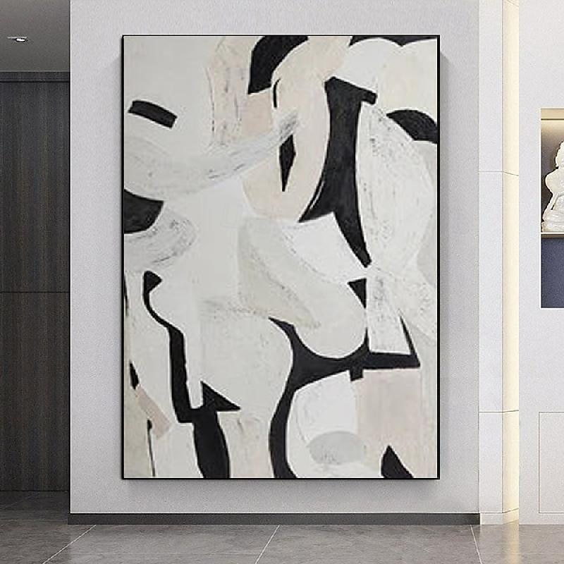 schwarz-weißes Acrylgemälde handgemachtes abstraktes Leinwandbild individuelles Gemälde Rahmengemälde Wabi Sabi abstraktes Wandbild Wohndekor Wandbild kreatives Gemälde 2025 - $101.99 –P7