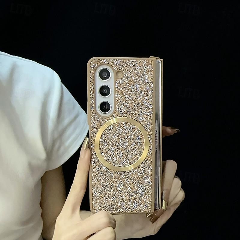 Phone Case For Samsung Galaxy Z Fold 5 Z Fold 4 Z Fold 3 Back Cover Magnetic Adsorption Magnetic Bling Glitter Shiny Shockproof Color Gradient PC 2025 - $18.99 –P10
