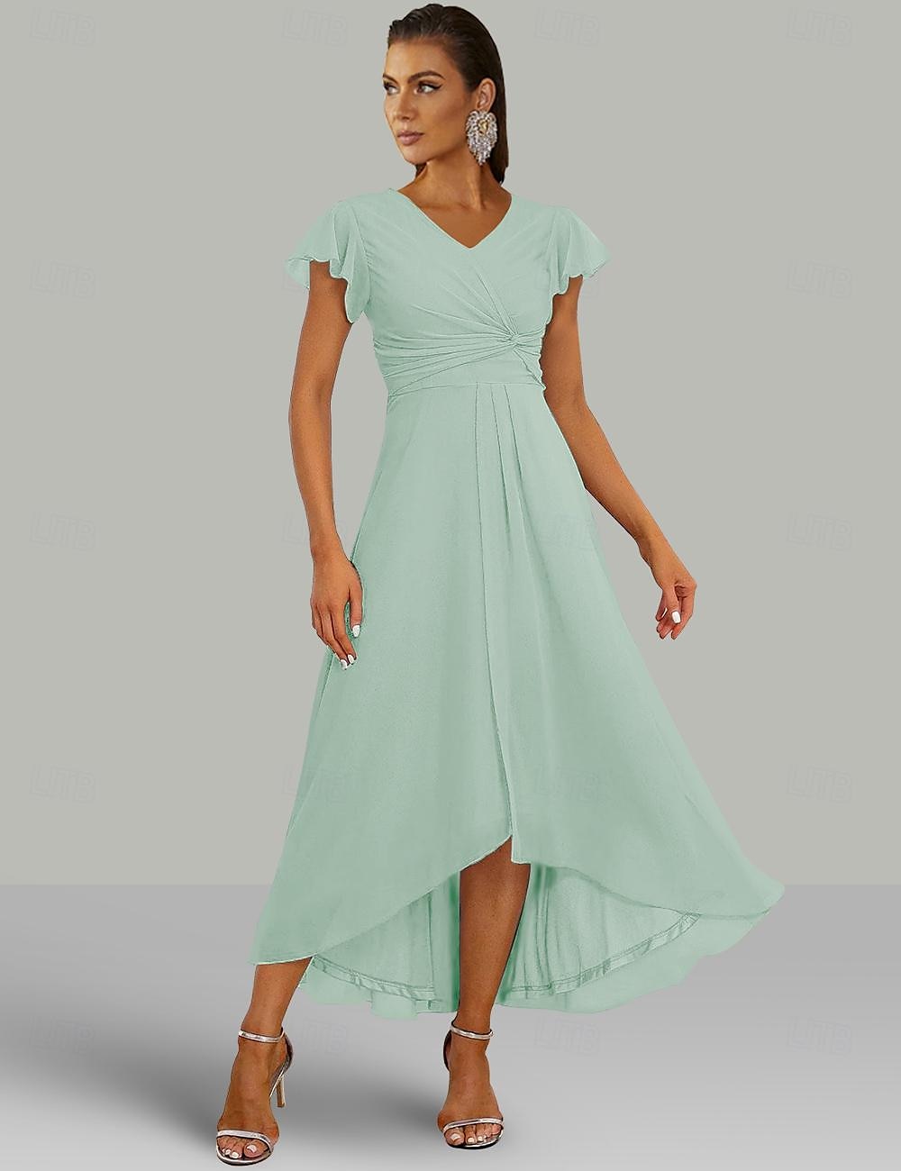 Abiti da Sposa a A per Ospiti Matrimoniali Abito Elegante Semi Formale Lunghezza Totale Manica Corto Collo a V Chiffon con Arricciature 2025 del 2025 a $132.99 –P1