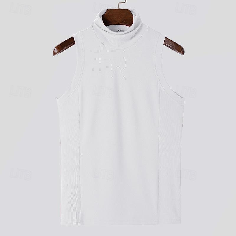 Herr Linne Undertröjor Ärmlös tröja Ärmlös Polokrage Vår & sommar Slät Pit Strip Mode Designer Grundläggande Semester Gata Utekväll Ljusrosa Svart Vit Topp t-shirt för män 2025 - $15.99 –P9