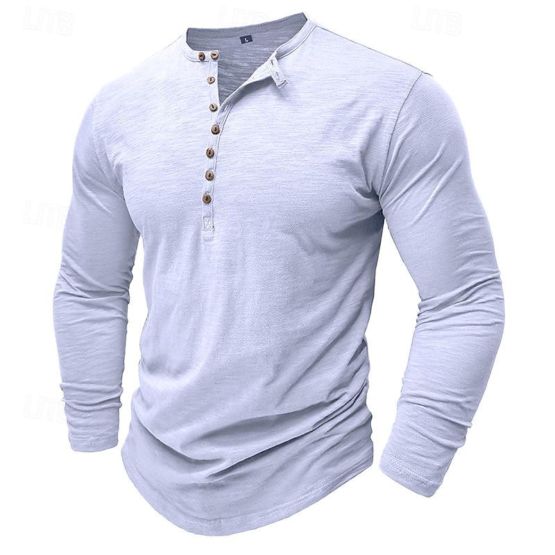 100% Cotton Men's Henley Shirt Tee Top Long Sleeve Shirt Long Sleeve Solid Color Fashion Daily Buttons Henley Outdoor Casual Summer Dark Brown Dark Grey Black Henley T-Shirt 2025 - $22.99 –P9