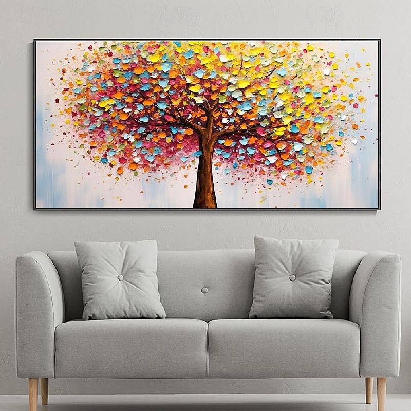 großes 3D dickes Spachtelgemälde handgemachte Boho Landschaft impressionistische Landschaftskunst handgemalt bunte Turm Baum Textur Ölgemälde Kunst große Wandkunst blühende Blumen Malerei 2025 - $66.99 –P2
