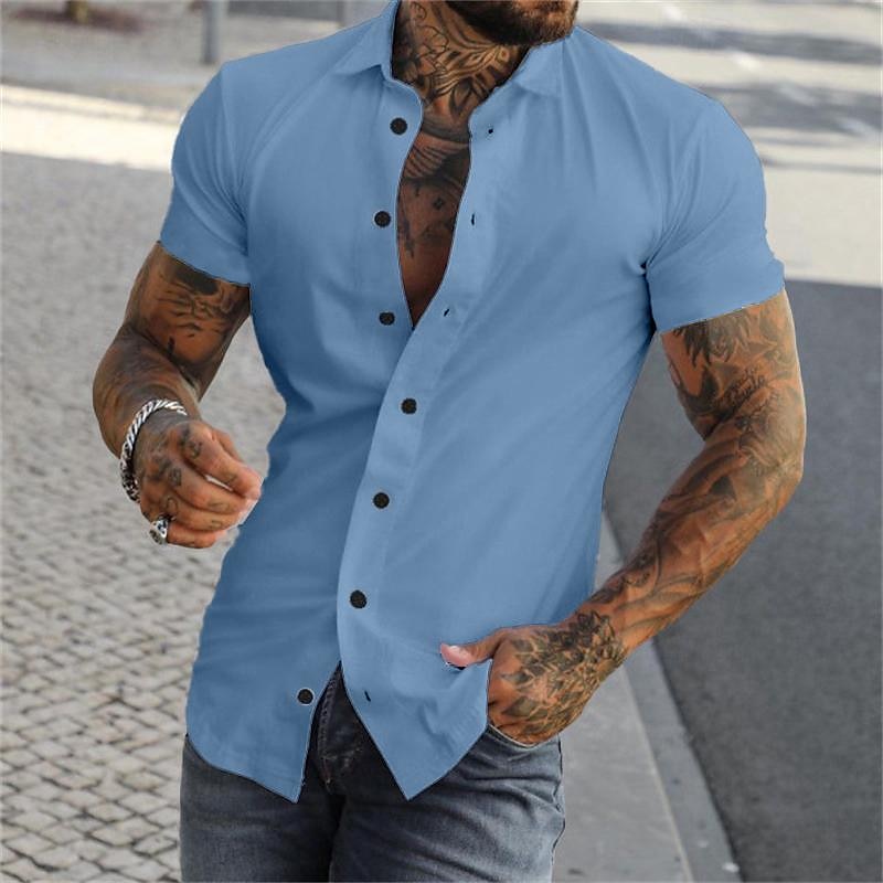 Hombre Camisa Camisa de verano Abotonar la camisa gris azul Negro Blanco Amarillo Rosa Manga Corta Letra Cuello Vuelto Calle Casual Abotonar Ropa Moda Casual Cómodo 2025 - $21.99 -P12