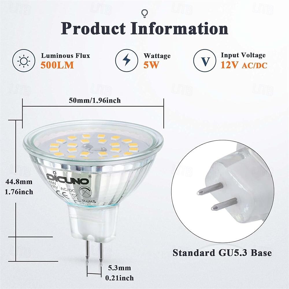 MR16 LED Bulbs GU5.3 Bi-Pin LED Bulbs Base Clear Glass Cover 12V 50W Halogen Equivalent Non-Dimmable 120 Degree Beam Angle 500LM for Landscape Spotlight Track Lights 10 Pcs 2025 - $47.99 –P1