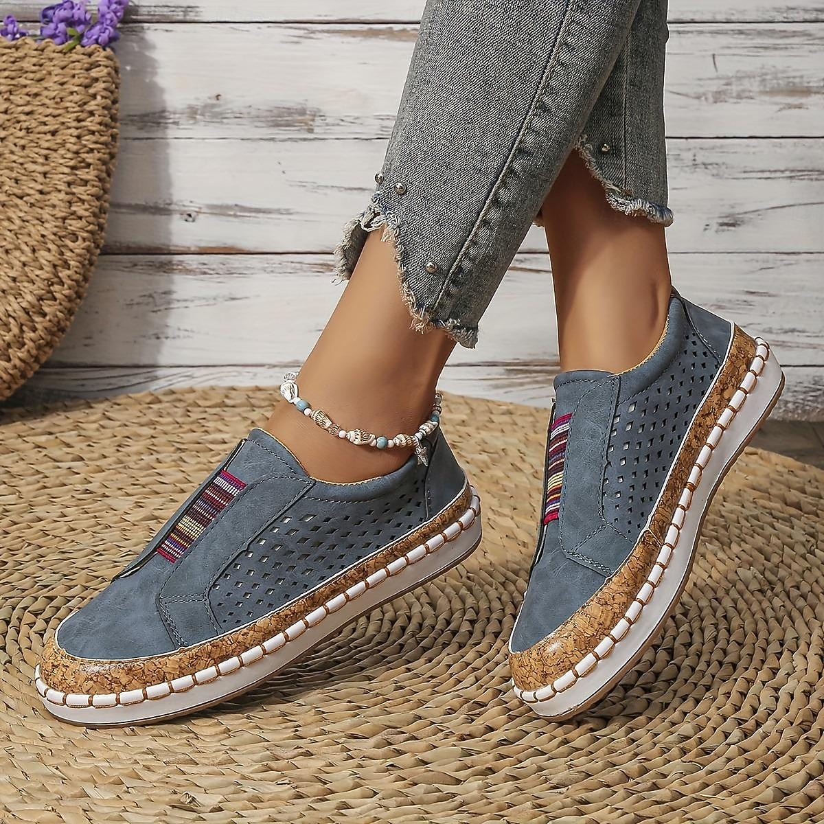 scarpe casual slip-on bianche da donna – sneakers traspiranti in similpelle con finiture in sughero e fascia elastica per camminare, viaggiare e indossare ogni giorno del 2025 a $26.99 –P9