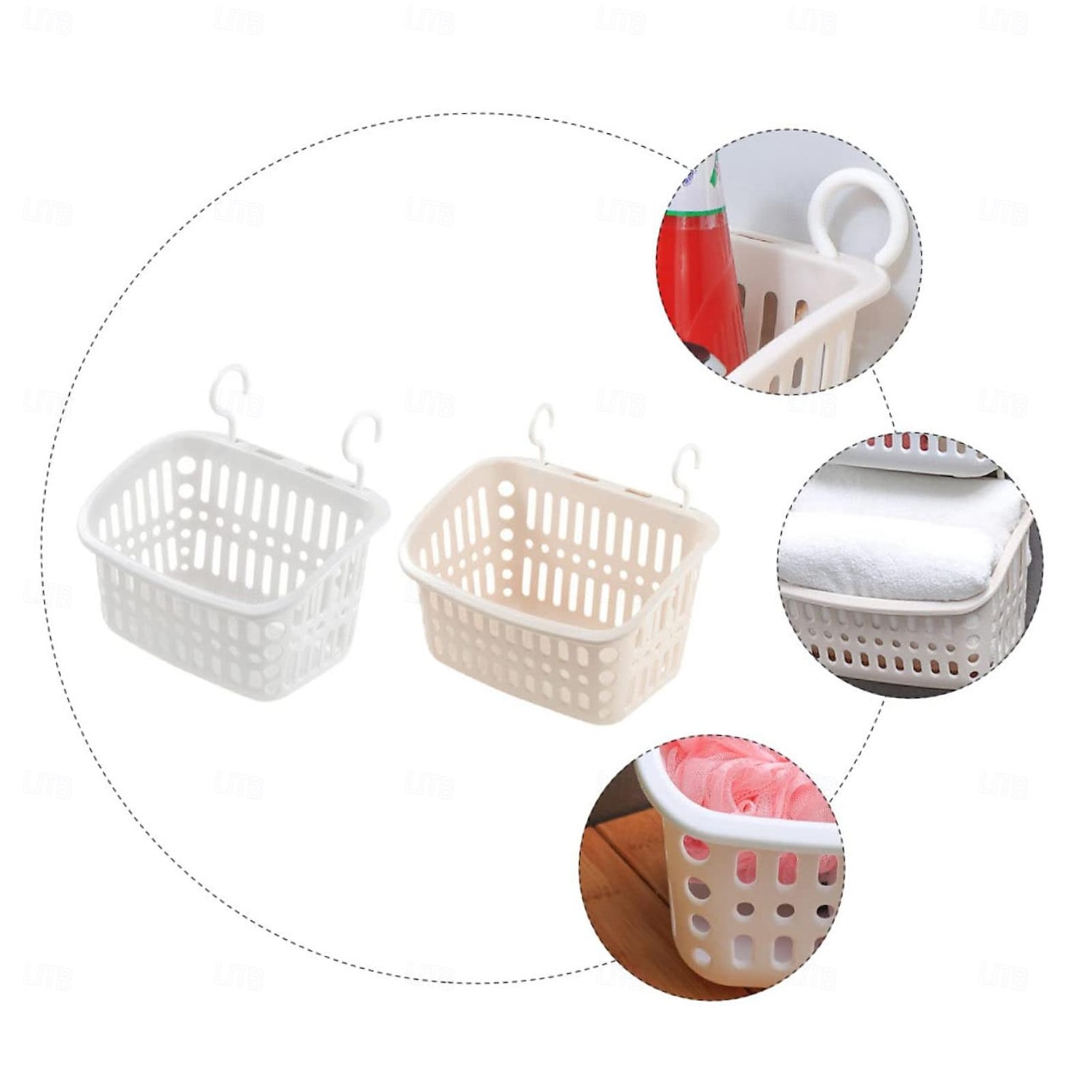 Cestino da appendere in plastica con gancio girevole da 2 pezzi: contenitore da doccia portatile per bagno, cucina e dormitorio, organizer salvaspazio del 2025 a $7.49 –P7