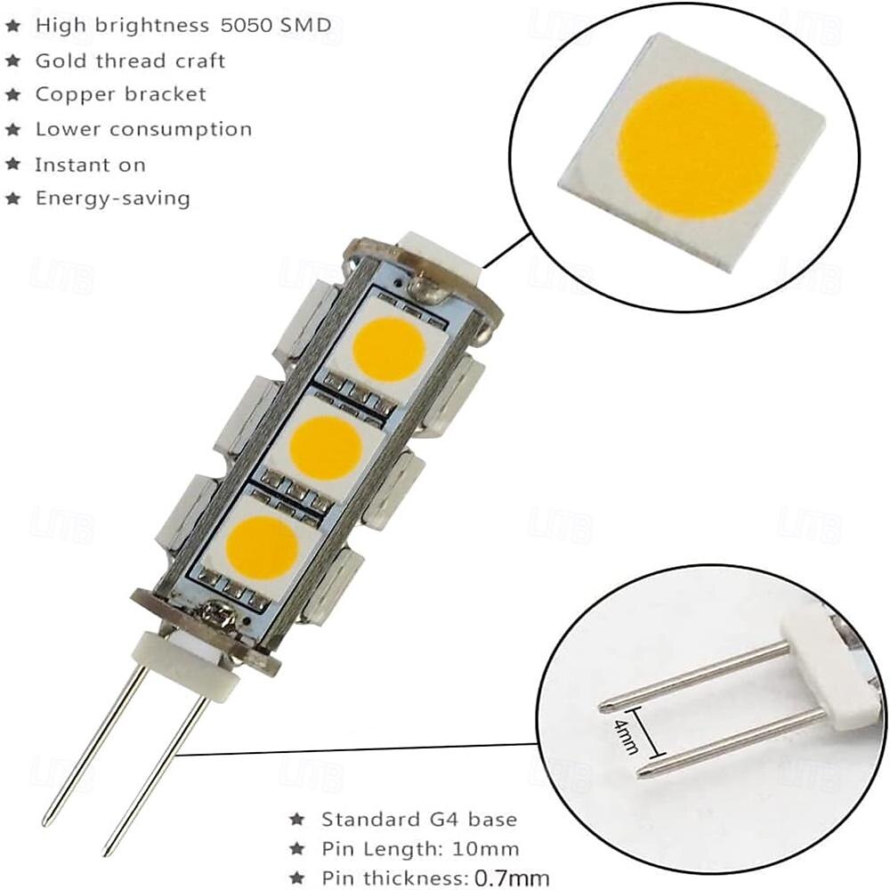 g4 bi-pin led-lampen 13-5050 smd 2w g4 led-lamp 12v dc bi-pin basis super heldere interieur lampen voor rv boot licht kastverlichting landschapsverlichting 10 stuks 2025 - $24.99 –P1