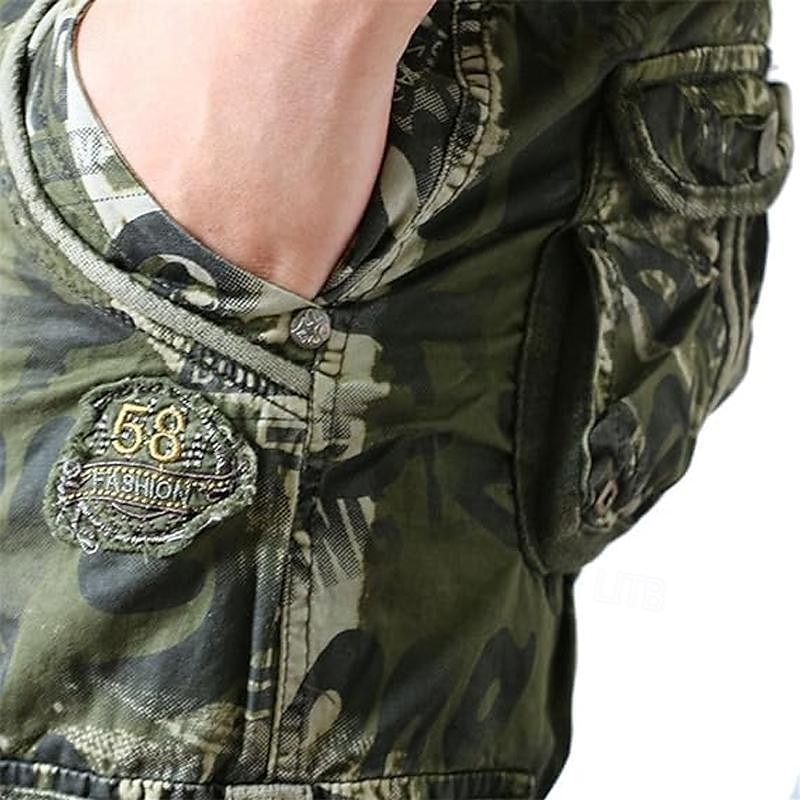 Homme Shorts cargo Short camouflage Shorts de Randonnée Multi-poches Camouflage Longueur Genou Quotidien ancien Streetwear Vert Véronèse Bleu de 2025 ? $28.99 –P10