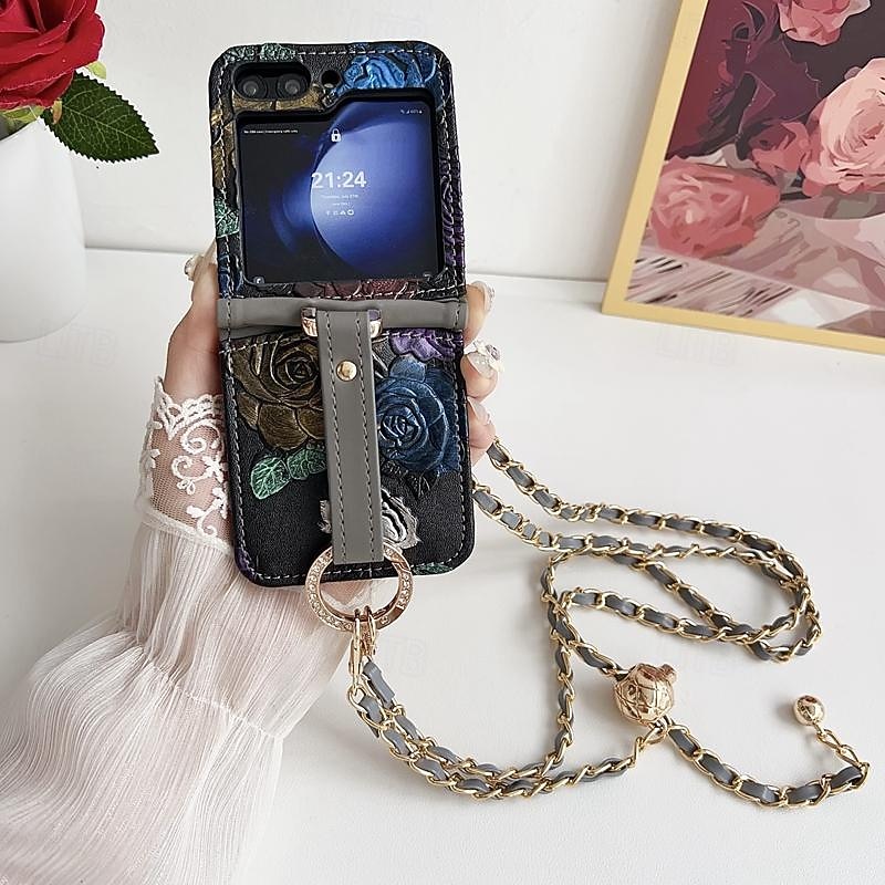 telefone Capinha Para Samsung Galaxy Z Virar 6 Z Flip 5 Z Flip 4 Z Flip 3 Capa traseira com cordão com pulseira Slot para cartão TPU Couro PU de 2025 por $22.99 –P2