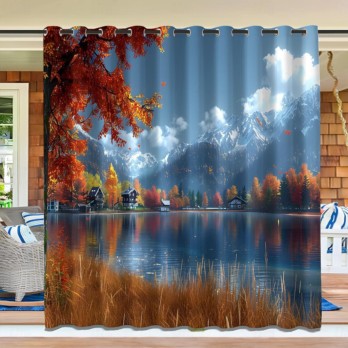 privacidade de cortina externa à prova d'água, cortinas deslizantes para pátio, cortinas de pérgula com ilhós e paisagem florestal para gazebo, varanda, varanda, festa, 1 painel de 2026 por $41.99 –P6