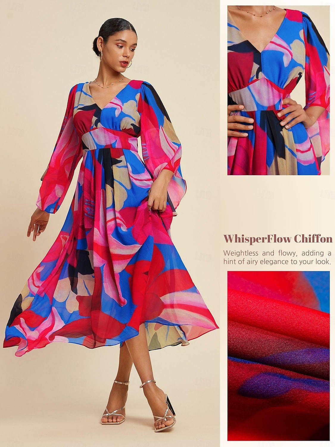 Femmes Robe d'invité de mariage Robe d'Été Robe d'été Robe Longue Maxi Robe Rose rouge manche longue Mode Fleurs Fleurs / Plantes Col en V Ourlet irrégulier Style Floral Printemps & Été Col en V de 2025 ? $97.99 –P1