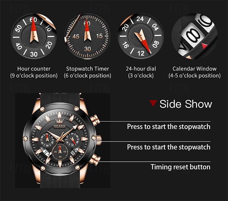 New Olevs Brand Men'S Business Watch Luminous Chronograph 24-Hour Indication Fashion Trend Multifunction Quartz Watch Waterproof Leisure Sports Men'S Wristwatch 2025 - $34.99 –P2