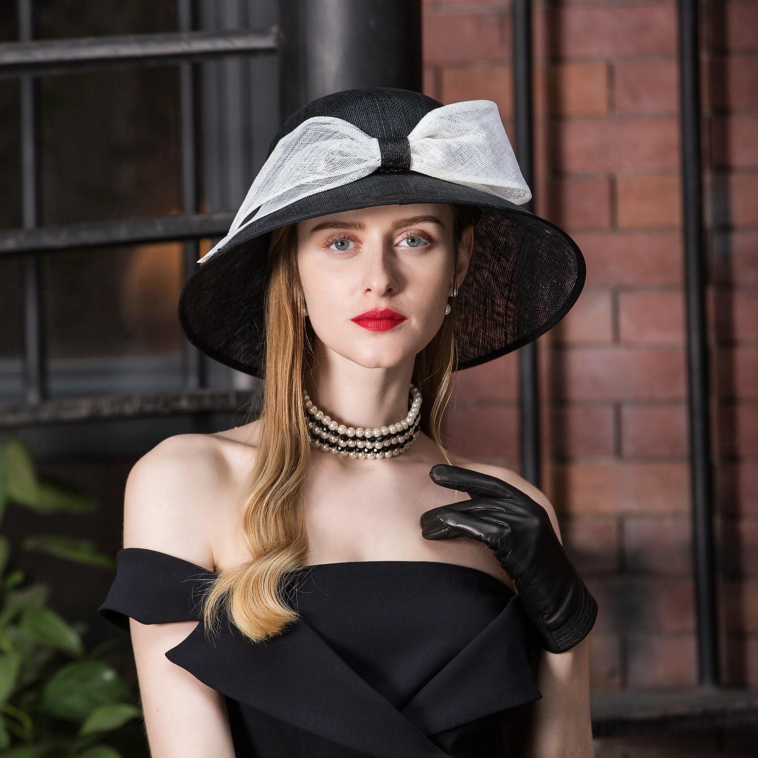 cappelli cappello a bombetta / cloche in lino cappello a secchiello cappello da sole matrimonio tea party matrimonio elegante con copricapo bowknot copricapo del 2025 a $52.99 –P1