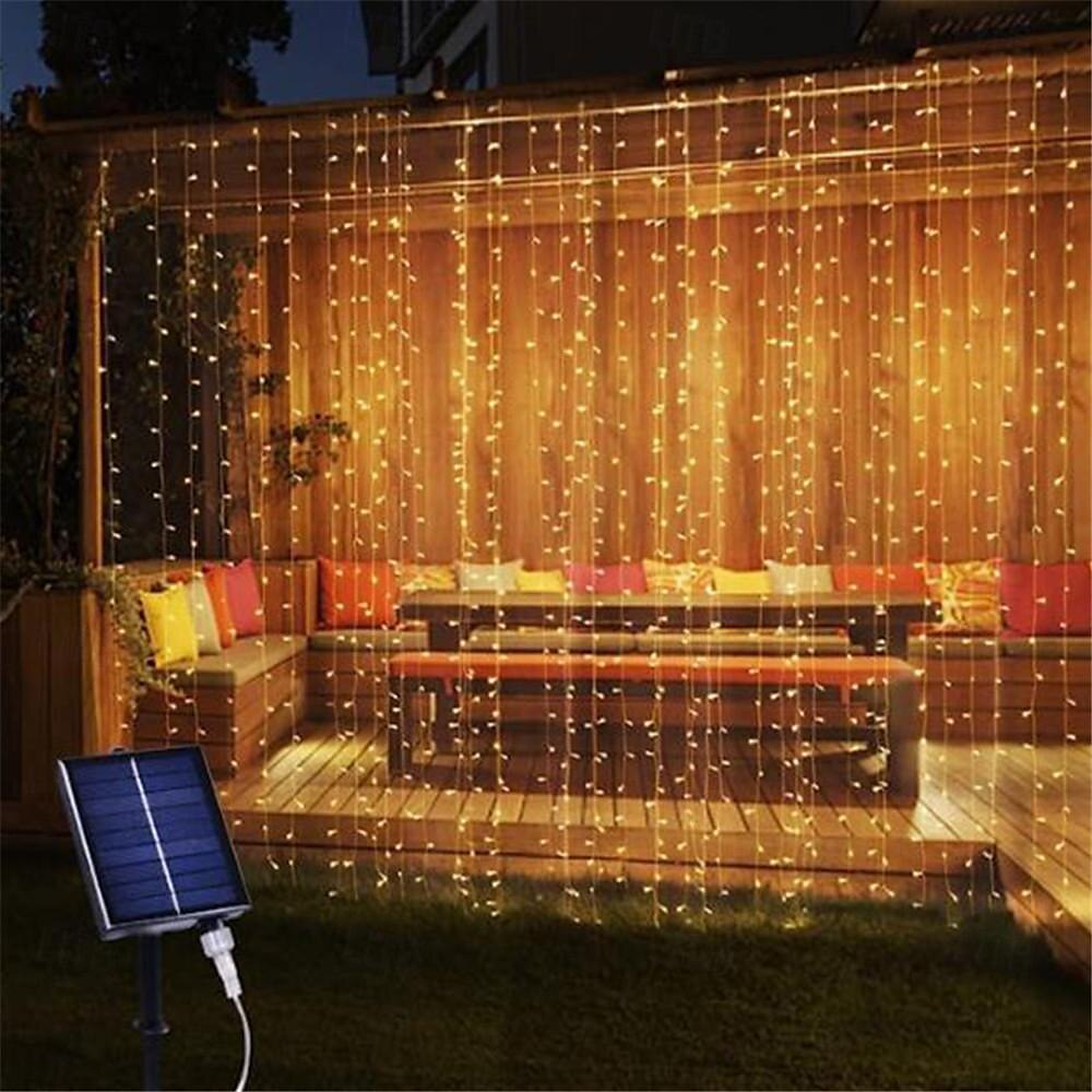 Elegant Wedding Reception Party Outdoor Solar LED String Lights, USB Charging Curtain Fairy Lights 3*3m, Christmas Icicle String Lights Waterfall Lamp Wedding Room Garland Garden Outdoor Decor 2025 - $42.99 –P3