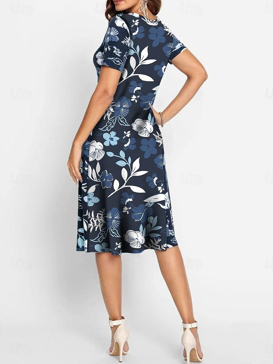 Naisten Midimekko Tpaitamekko Väljä mekko A linjainen mekko Kesämekko Tyylikäs Päivittäin Loose Fit Kukka Lyhythihainen Tiukka pyöreä kaula-aukko Sininen Kesä 2025 - $23.99 –P2