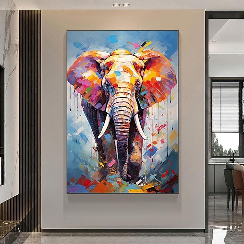 Handmade Original Lion And Elephant Oil Painting On Canvas Large Abstract Animal Canvas Wall Art Modern Impressionist Lion Artwork For Living Room Bedroom Decor No Frame 2025 - $108.99 –P5