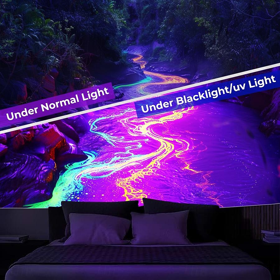 Blacklight Tapestry UV Reactive Glow in the Dark Glow Party Neon Light Tower Nature Psychedelic Trippy Misty Hanging Tapestry Wall Art Mural for Living Room Bedroom 2025 - $18.99 –P16