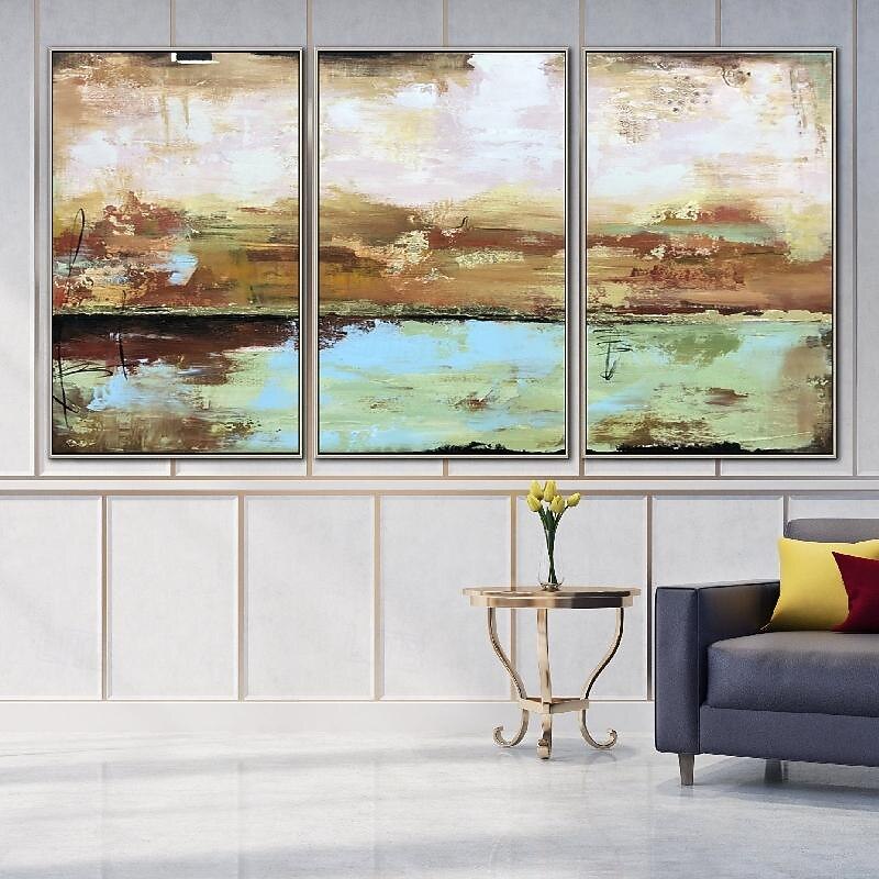 grande artesanal bege turquesa paisagem pintura em folha de ouro pinturas a óleo tríptico abstratas feitas à mão sobre tela arte de parede de grandes dimensões ste de 3 pintura a óleo para sala de de 2026 por €94.99 –P4