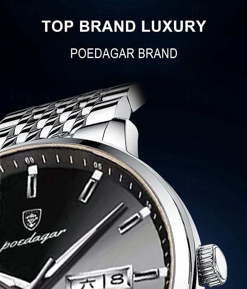 POEDAGAR Men Quartz Watch Minimalist Large Dial Fashion Business Luminous Calendar Date Week Waterproof Steel Watch 2025 - $21.99 –P10