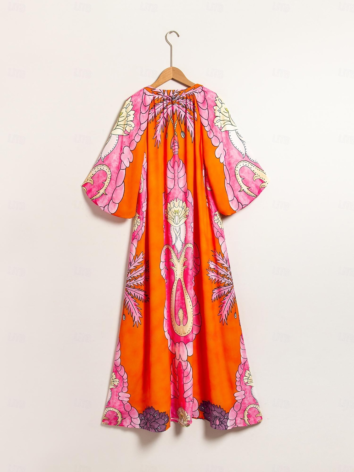 Dam Hem Maxi Maxiklänning Orange Halvlång ärm Växter Stringtrosa Sommar V-hals Klänningar Semester XS S M 2025 - $108.99 –P11