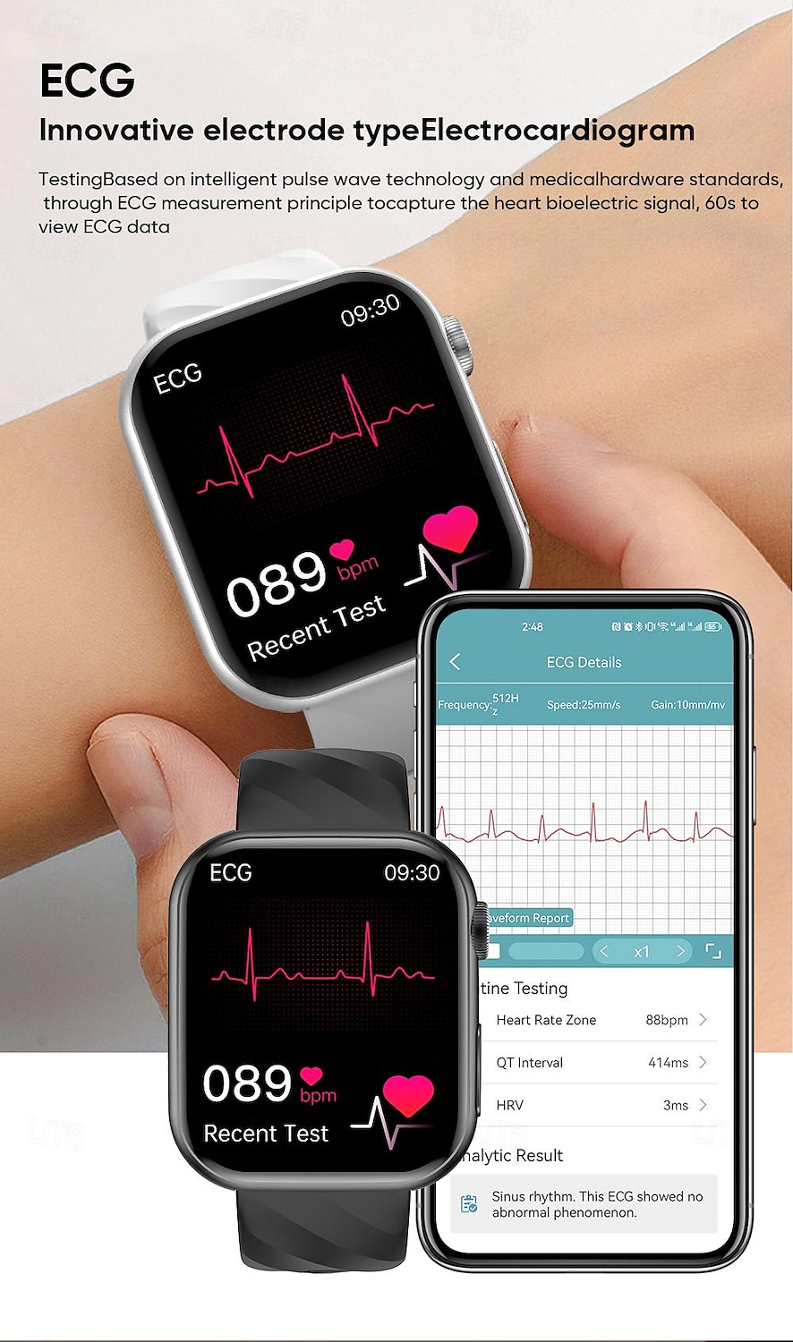 iMosi MT500 Smart Watch 1.97 inch Smartwatch Fitness Running Watch Bluetooth ECG+PPG Temperature Monitoring Pedometer Compatible with Android iOS Women Men Hands-Free Calls Waterproof Media Control 2025 - $74.99 –P4