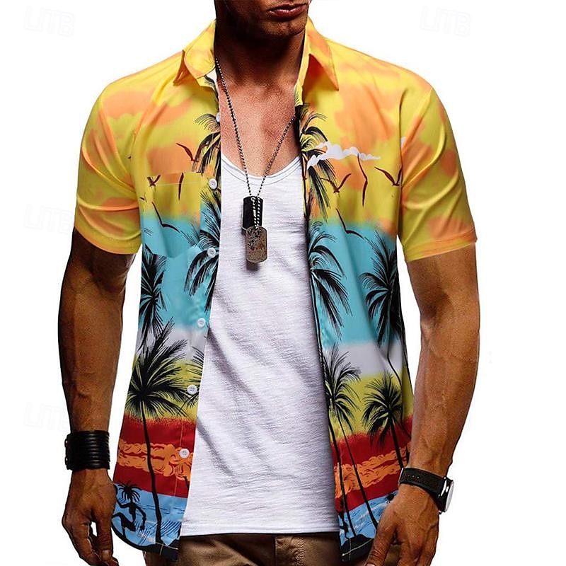 Herr Blommig Grafiska tryck Skjorta Hawaii skjorta Kort ärm Skjorta Nedvikt Utomhus Gata Svart Gul Rubinrött Marinblå Marinblå Mönster Kläder Mode Designer Ledigt Mjukt 2025 - $25.99 –P2