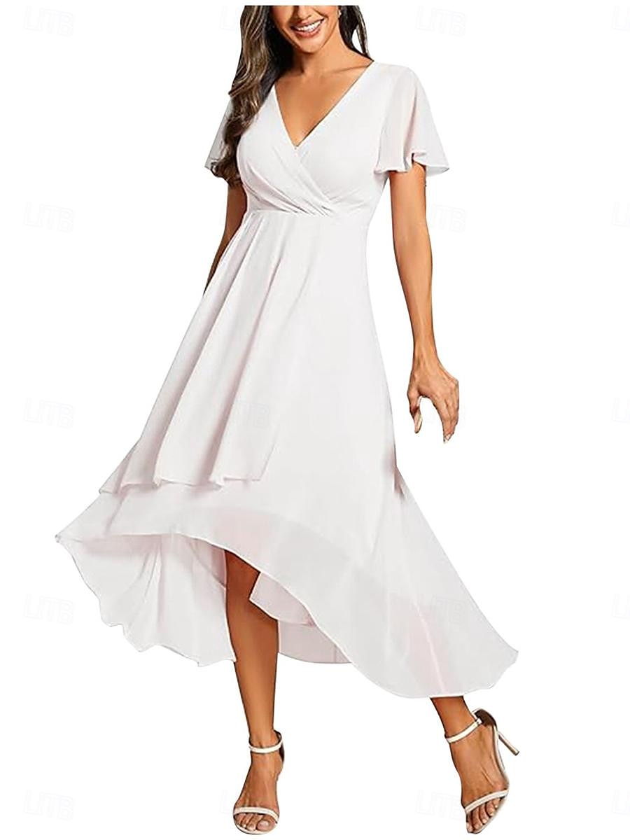 Per donna Abiti in chiffon Vestito maxi Chiffon Con balze Ufficio Cocktail party Elegante Da cerimonia A V Manica corta Nero Bianco Rosa Colore del 2025 a $50.99 -P6