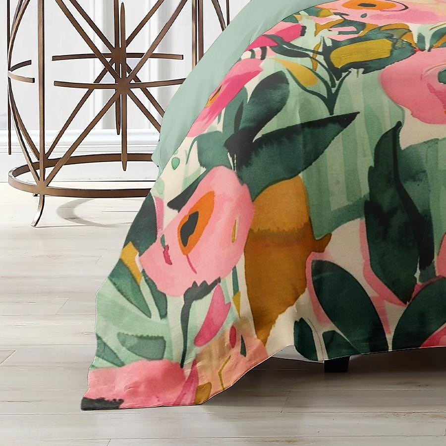 100 % bomull tropisk växt blomma 3-delat påslakanset för hotellrum gästrum hotell sängkläder bekvämt set 1 påslakan 2 örngott 2025 - $30.99 –P12