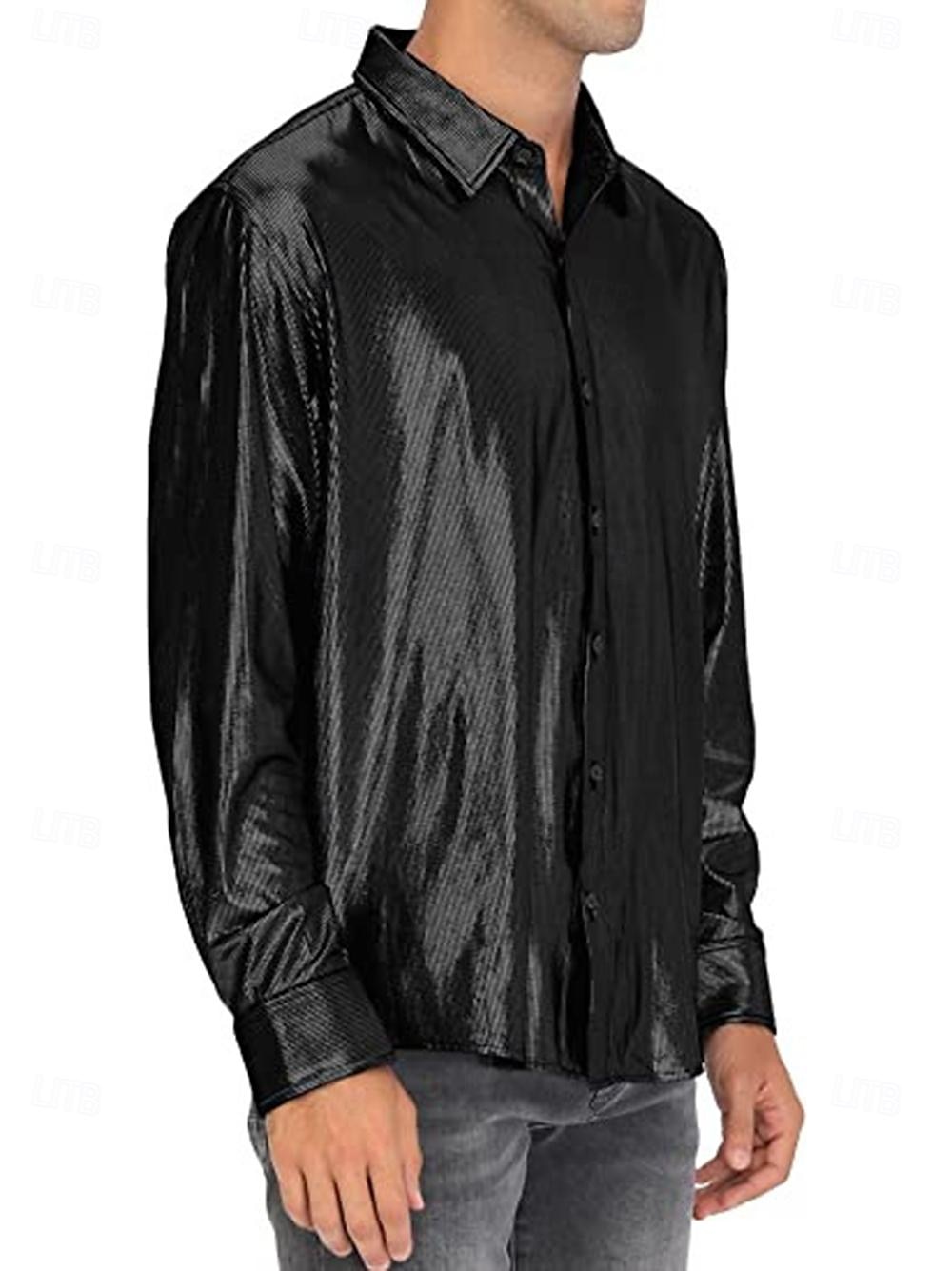 Disko 1980er Glänzend Metallisch Bluse / Hemd Maskerade Disco Einfarbig Herren Karnevalskostüm Maskerade Party / Abend Pride Parade Pride-Monat Erwachsene Hemd 2025 - $23.99 –P16