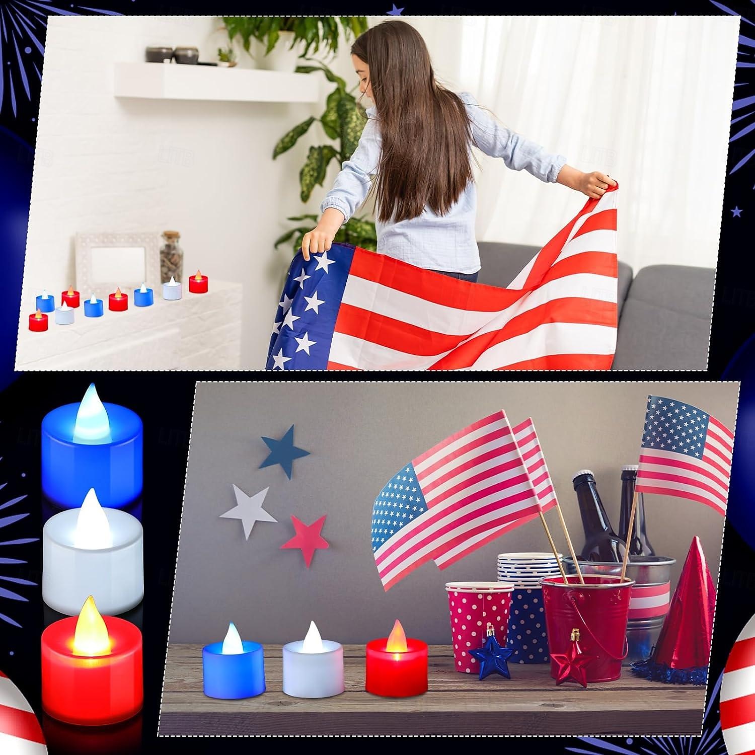 24 peças luz de chá sem chama do dia da independência luz de vela eletrônica vermelho branco azul luz 4 de julho piscando luz votiva patriótica quarto de julho independência trabalho memorial dia de 2025 por $17.99 –P3