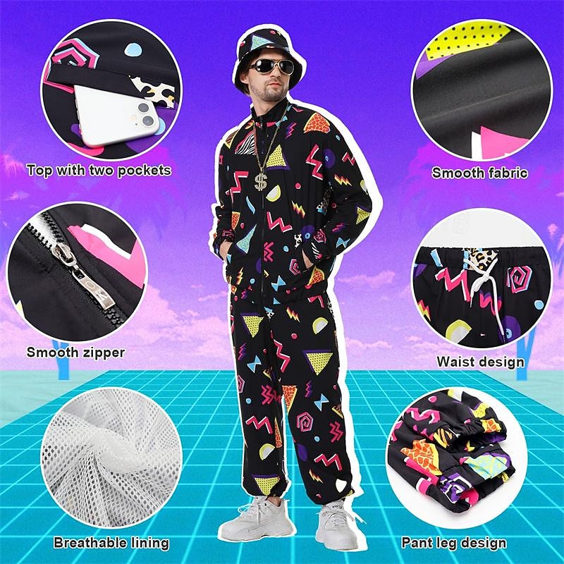 Retro / vintage 80-talet Hiphop Kläder Tillbehör set Sportkläder Disk Maskeradkläder Herr Karnevalsdräkt Halloween Karnival Nyår Fest / afton Prideparad Pride månad Vuxna Topp Byxor Armband Alla 2025 - $52.99 –P3