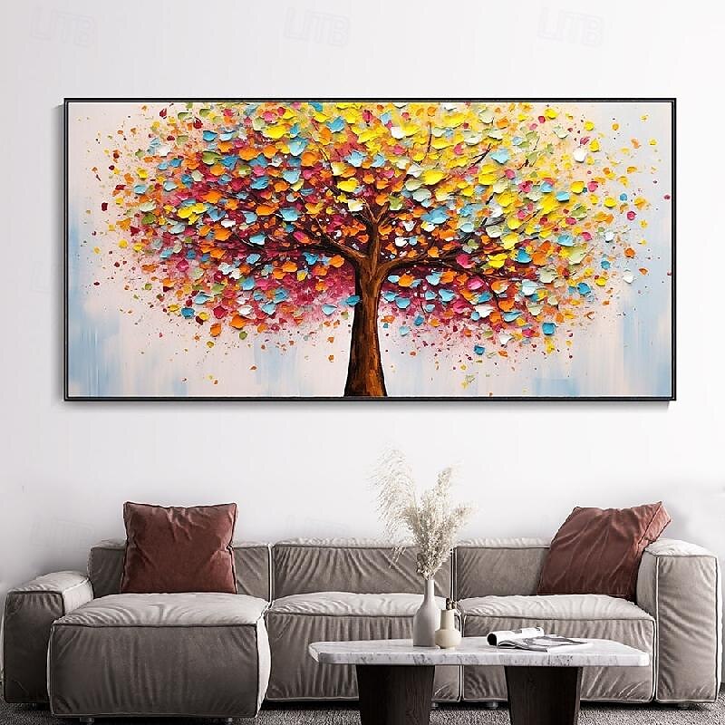 großes 3D dickes Spachtelgemälde handgemachte Boho Landschaft impressionistische Landschaftskunst handgemalt bunte Turm Baum Textur Ölgemälde Kunst große Wandkunst blühende Blumen Malerei 2025 - $66.99 –P1