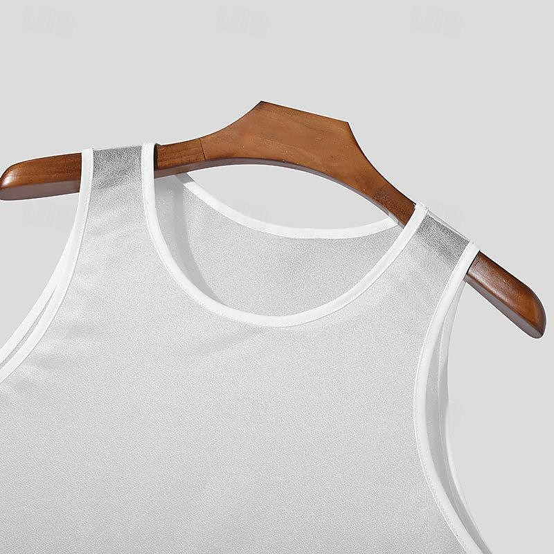 Herr Linne Väst Ärmlös Rund halsringning Sommar Slät Mode Modern Stil Nät Transparent Gata Helgdag Svart Vit Orange Topp t-shirt för män 2025 - $12.99 –P5
