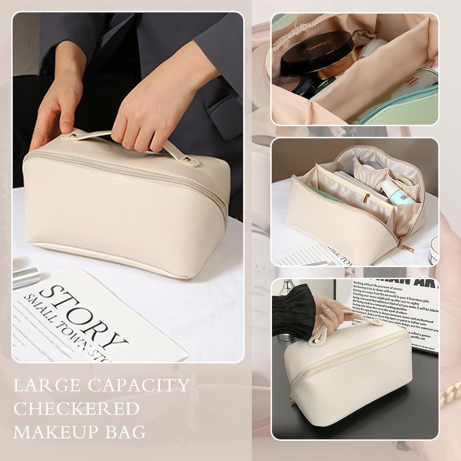 trousse de maquillage de voyage de grande capacité - trousse à maquillage étanche multifonctionnelle avec poignée et séparateur pour un accès facile de 2025 ? $8.99 –P5