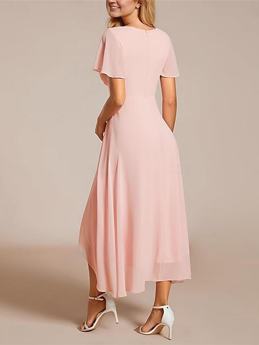 Per donna Abiti in chiffon Vestito maxi Chiffon Con balze Ufficio Cocktail party Elegante Da cerimonia A V Manica corta Nero Bianco Rosa Colore del 2025 a $50.99 -P14