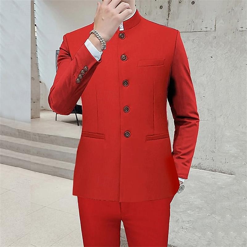 Voor heren Blazer liiketoiminta Cocktailparty Bruiloft Modieus Casual Lente & Herfst Polyester Effen nappi Zak Comfortabel Enkele rij knopen Blazer Zwart Wit Geel Rood 2026 - $75.99 –P5